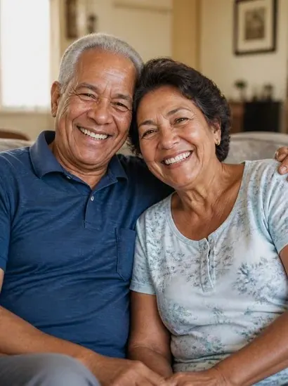 Casal de idosos sorrindo juntos